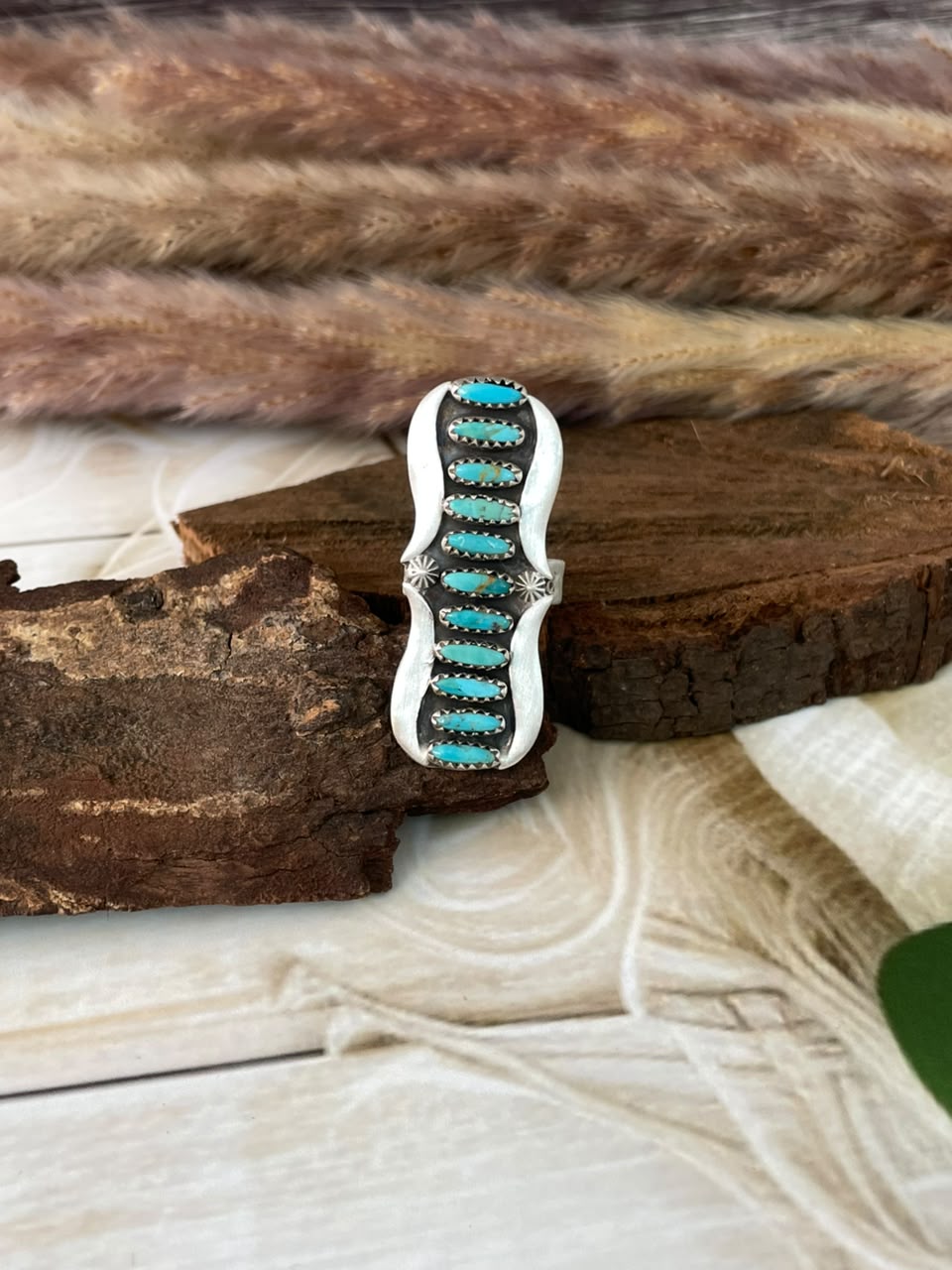 Handmade Sterling Silver Kingman Turquoise Adjustable Ring Signed Nizhoni