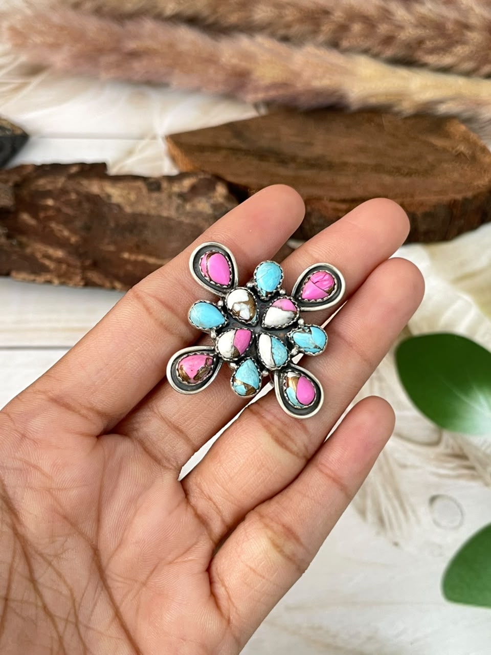 Handmade Sterling Silver Cotton Candy Adjustable Ring Signed Nizhoni