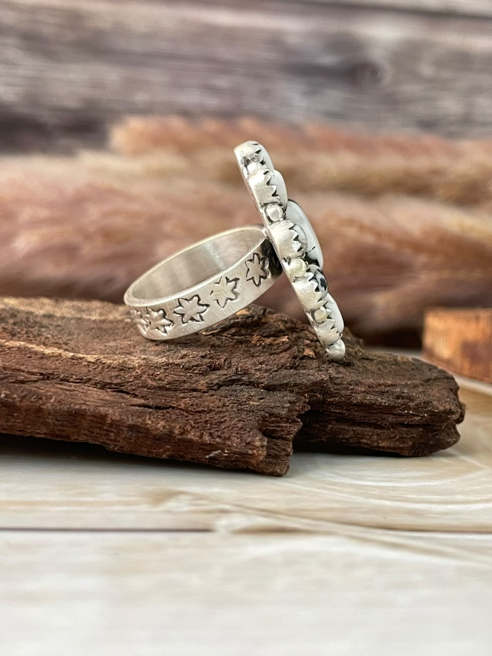 Handmade Sterling Silver White Buffalo Adjustable Ring Signed Nizhoni