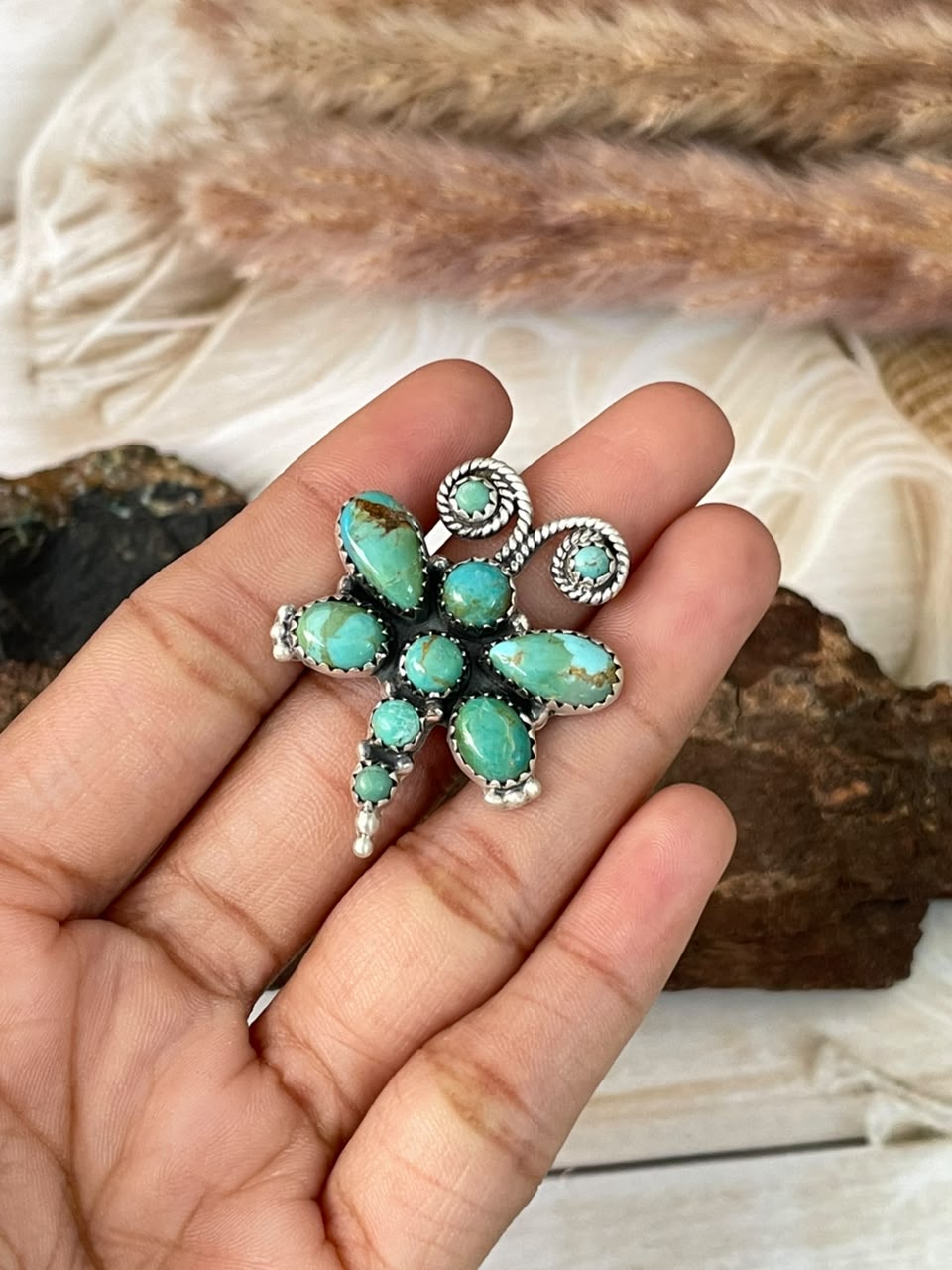 Handmade Sterling Silver Kingman Turquoise Butterfly Adjustable Ring Signed Nizhoni