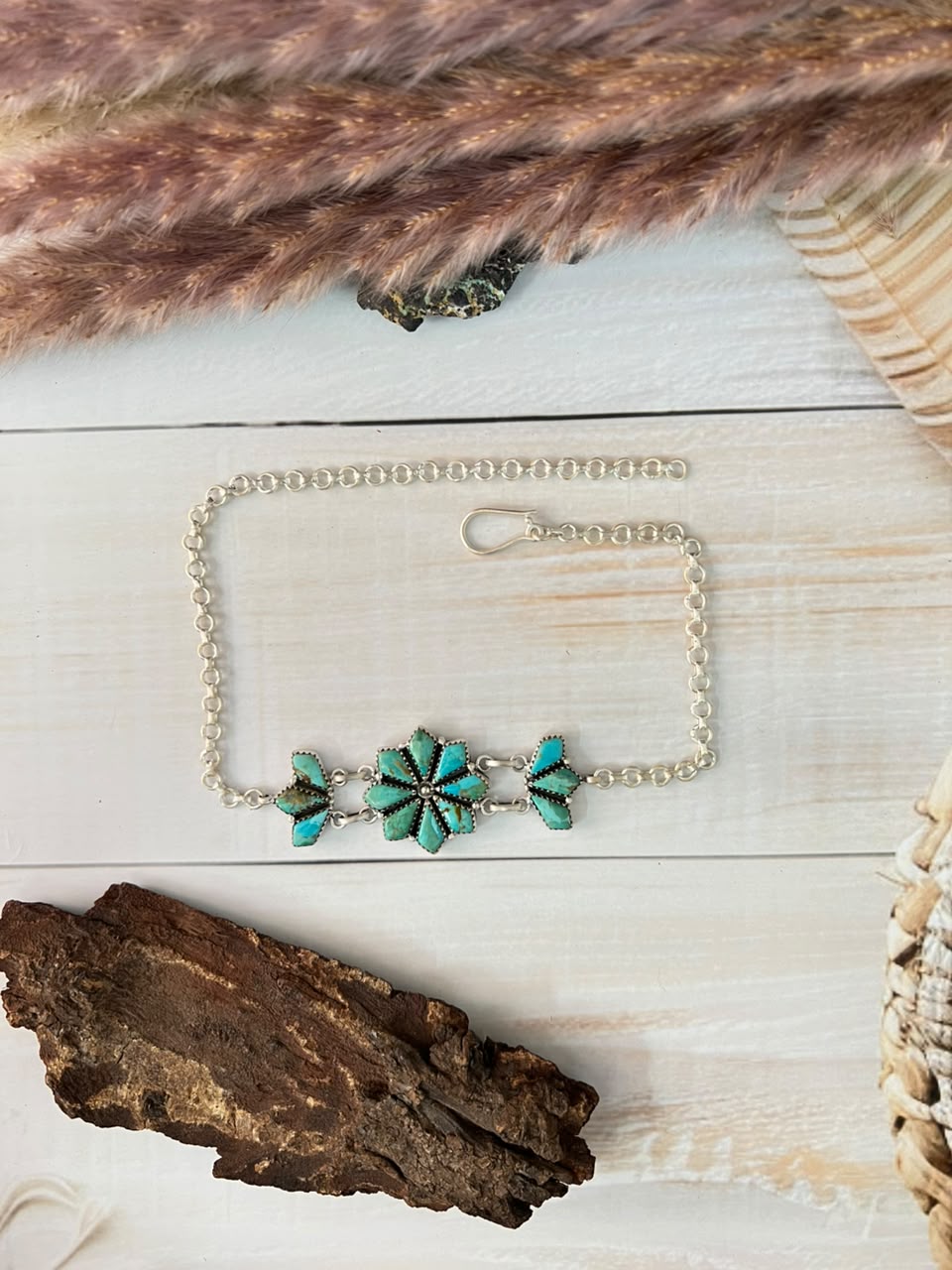 Handmade Sterling Silver Kingman Turquoise Choker Necklace Signed Nizhoni