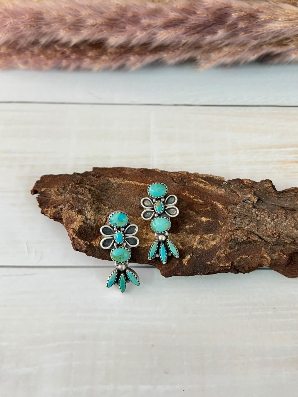 Handmade Sterling Silver Kingman Turquoise Post Earrings Signed Nizhoni