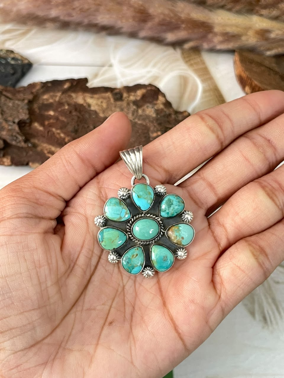 Handmade Sterling Silver Kingman Turquoise Pendant Signed Nizhoni