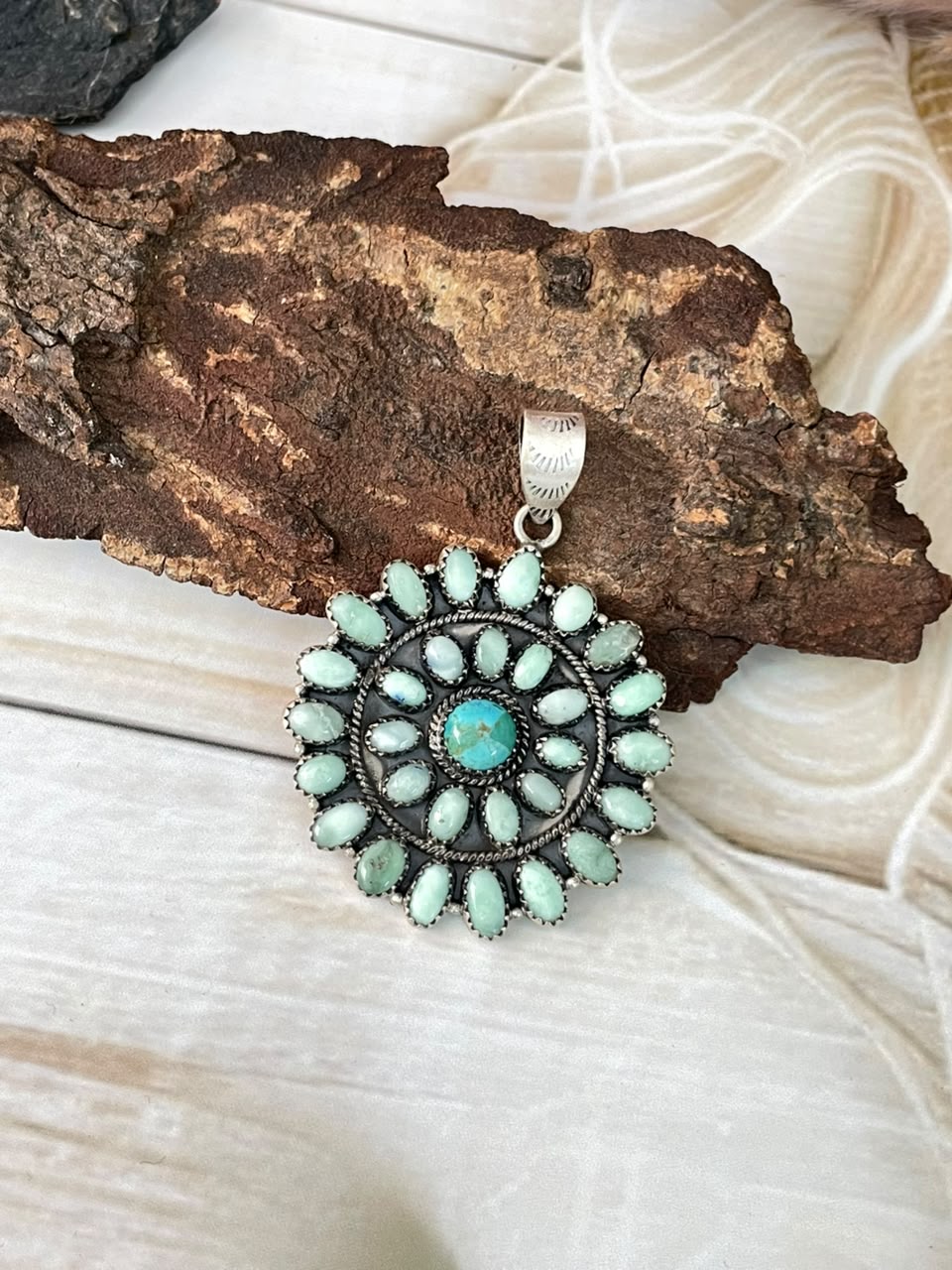 Handmade Sterling Silver Paloma with Kingman Turquoise Pendant Signed Nizhoni