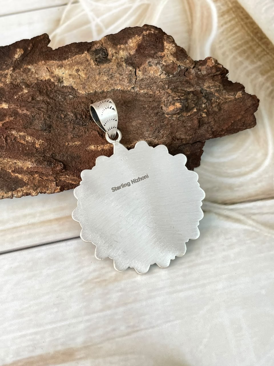 Handmade Sterling Silver Paloma with Kingman Turquoise Pendant Signed Nizhoni