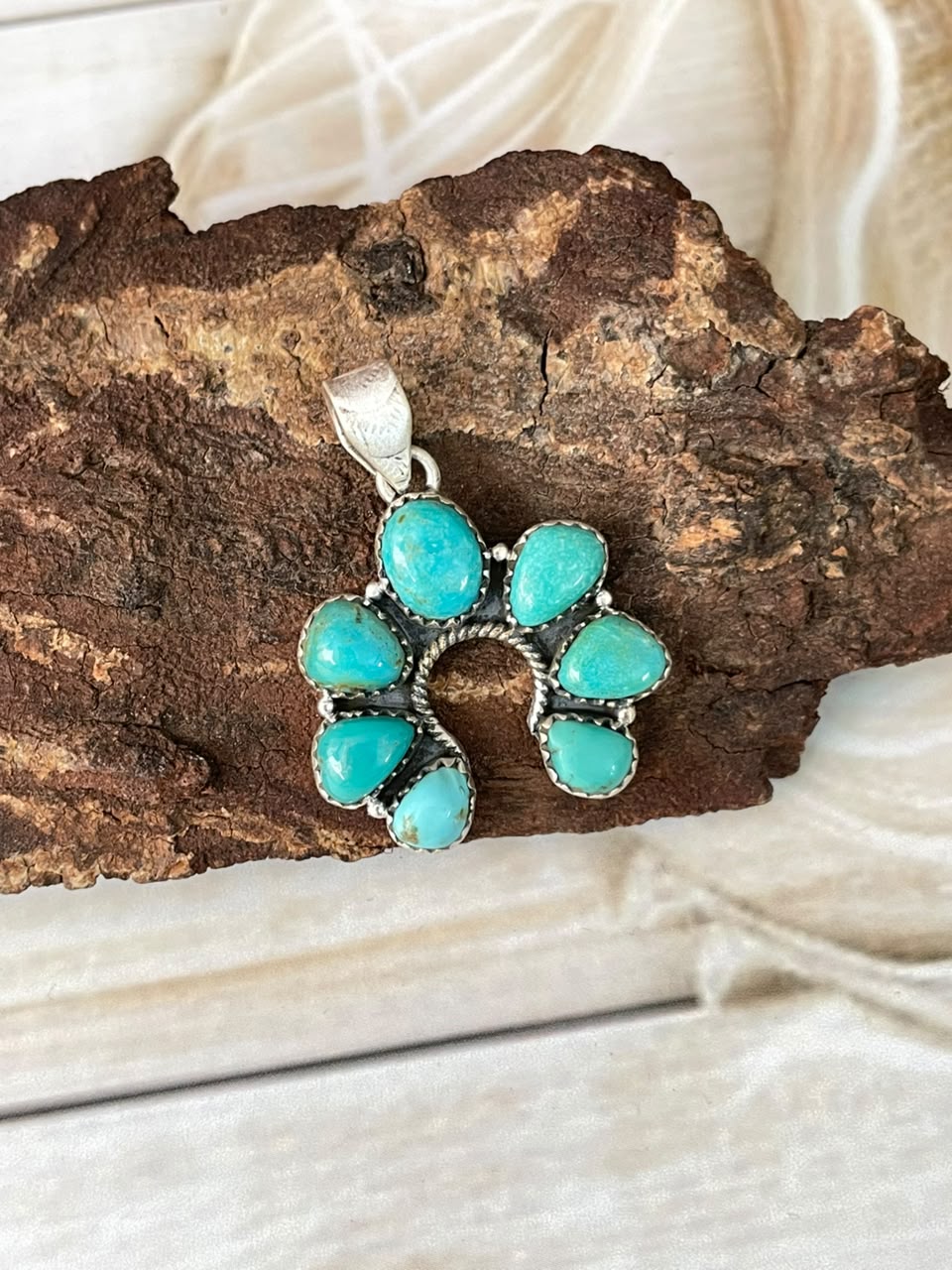 Handmade Sterling Silver Santa Maria Turquoise Naja Pendant Signed Nizhoni