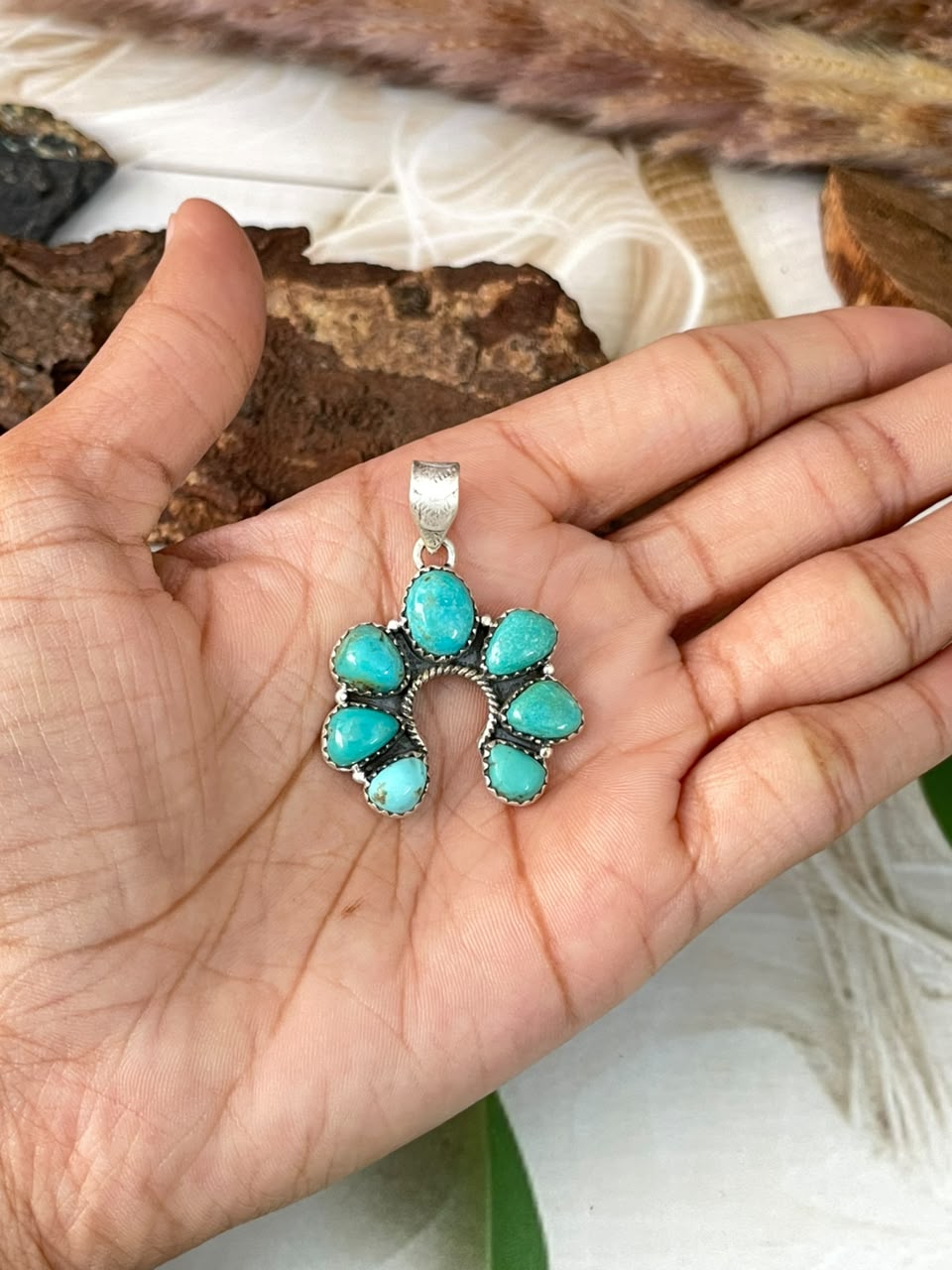 Handmade Sterling Silver Santa Maria Turquoise Naja Pendant Signed Nizhoni