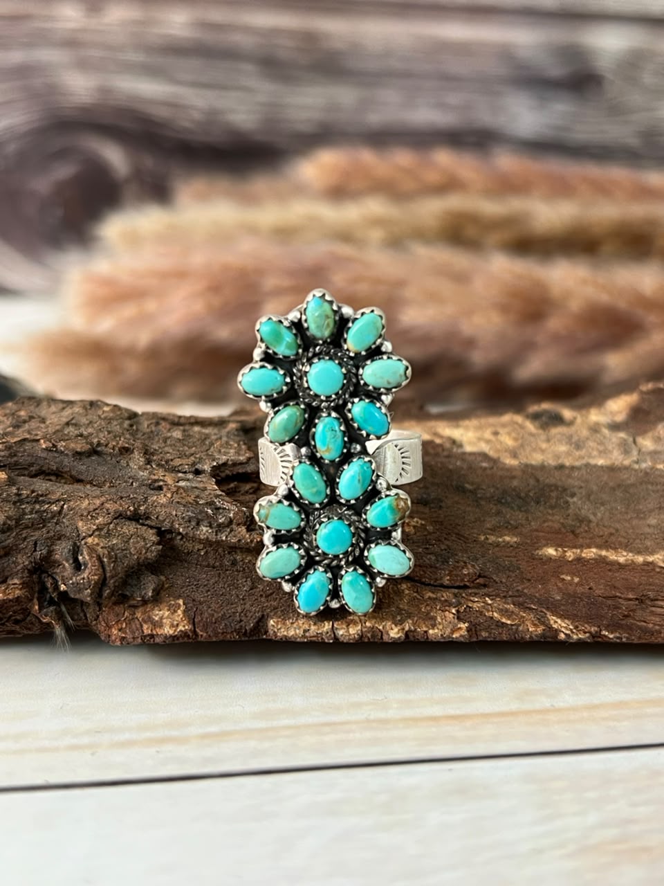 Handmade Sterling Silver Kingman Turquoise Adjustable Ring Signed Nizhoni