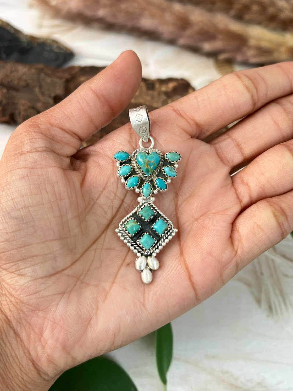Handmade Sterling Silver Kingman Turquoise Pendant Signed Nizhoni