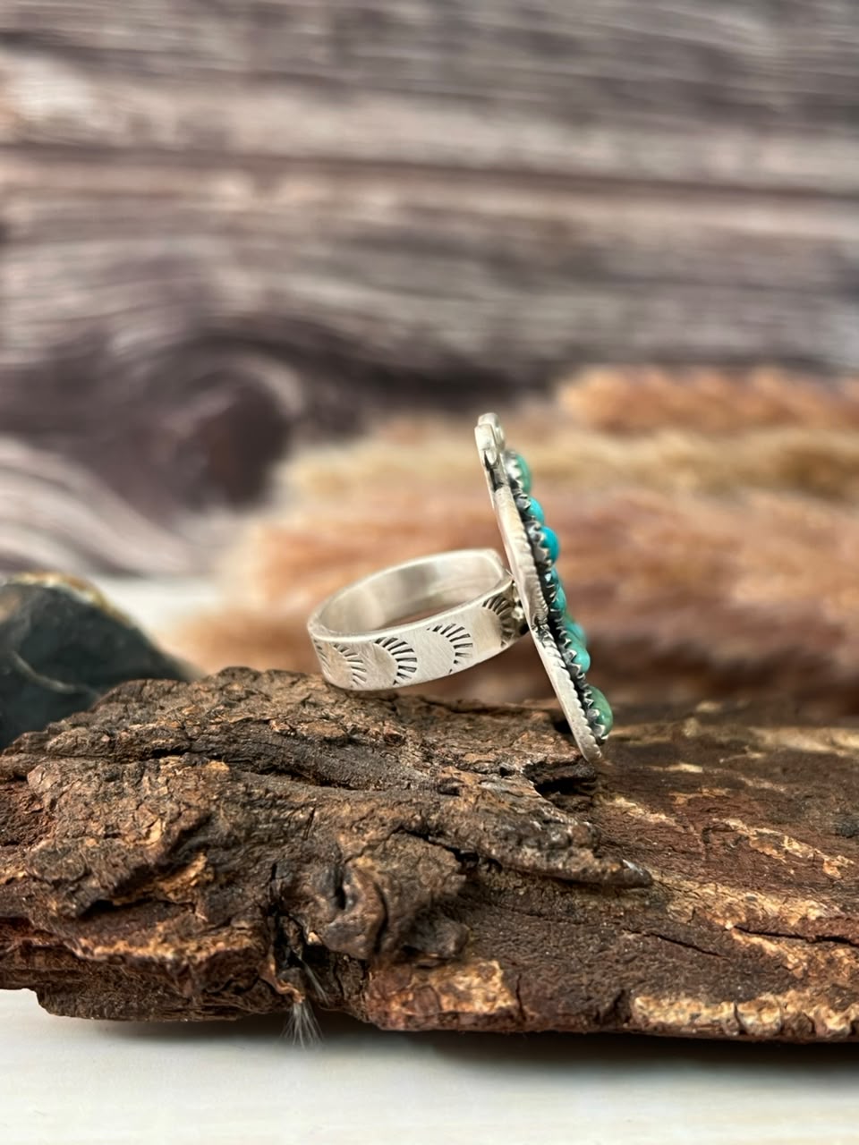 Handmade Sterling Silver Kingman Turquoise Butterfly Adjustable Ring Signed Nizhoni