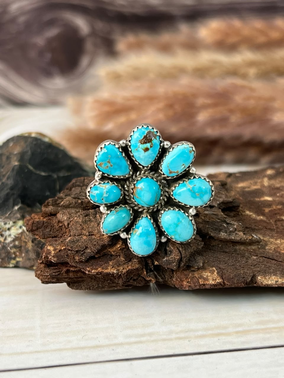 Handmade Sterling Silver Sierra Bella Turquoise Adjustable Ring Signed Nizhoni