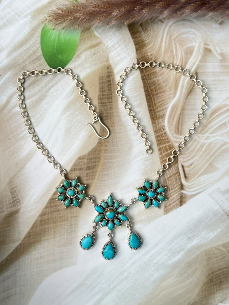 Handmade Sterling Silver Kingman Turquoise Necklace Signed Nizhoni (4)