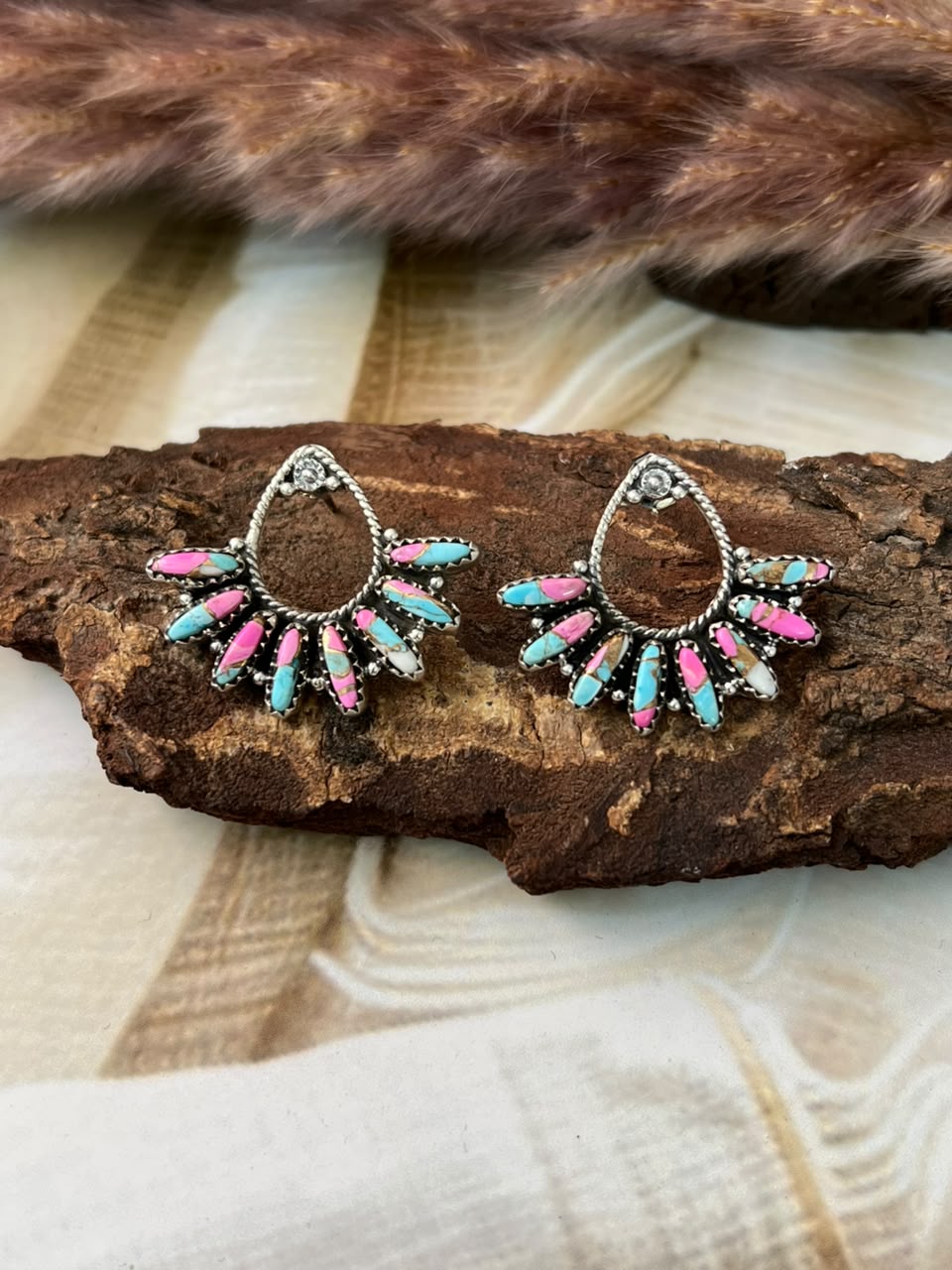 Handmade Sterling Silver Cotton Candy Post Studs Earrings Signed Nizhoni