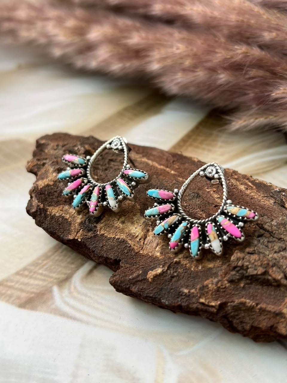 Handmade Sterling Silver Cotton Candy Post Studs Earrings Signed Nizhoni