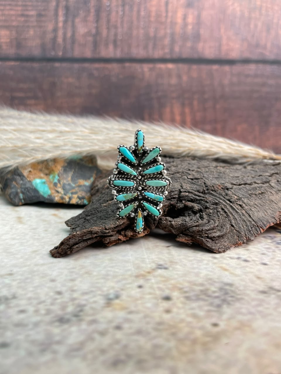 Handmade Sterling Silver Kingman Turquoise Adjustable Ring Signed Nizhoni