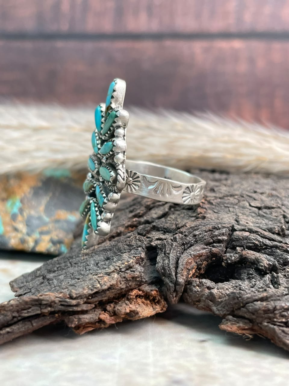 Handmade Sterling Silver Kingman Turquoise Adjustable Ring Signed Nizhoni