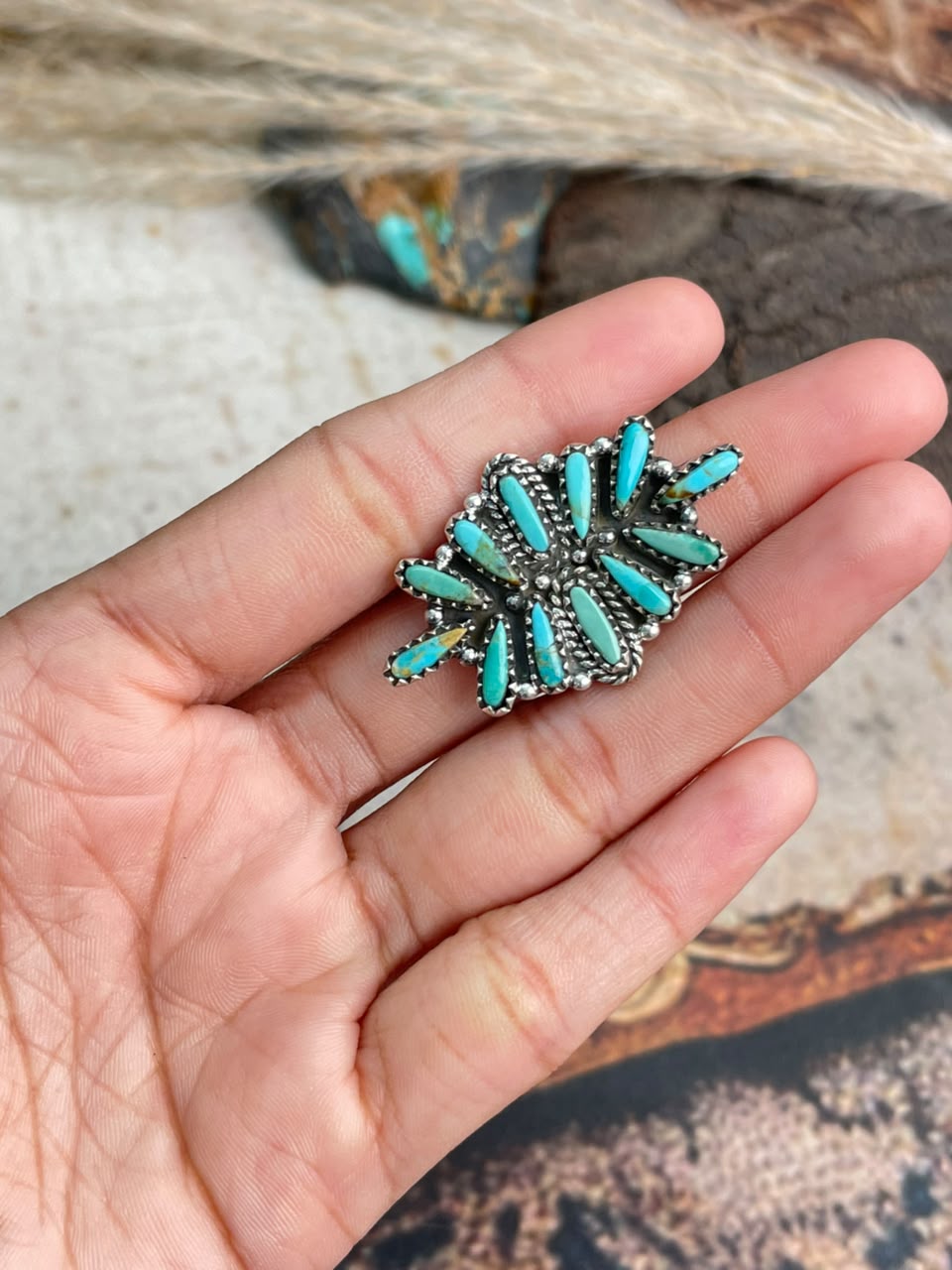 Handmade Sterling Silver Kingman Turquoise Adjustable Ring Signed Nizhoni