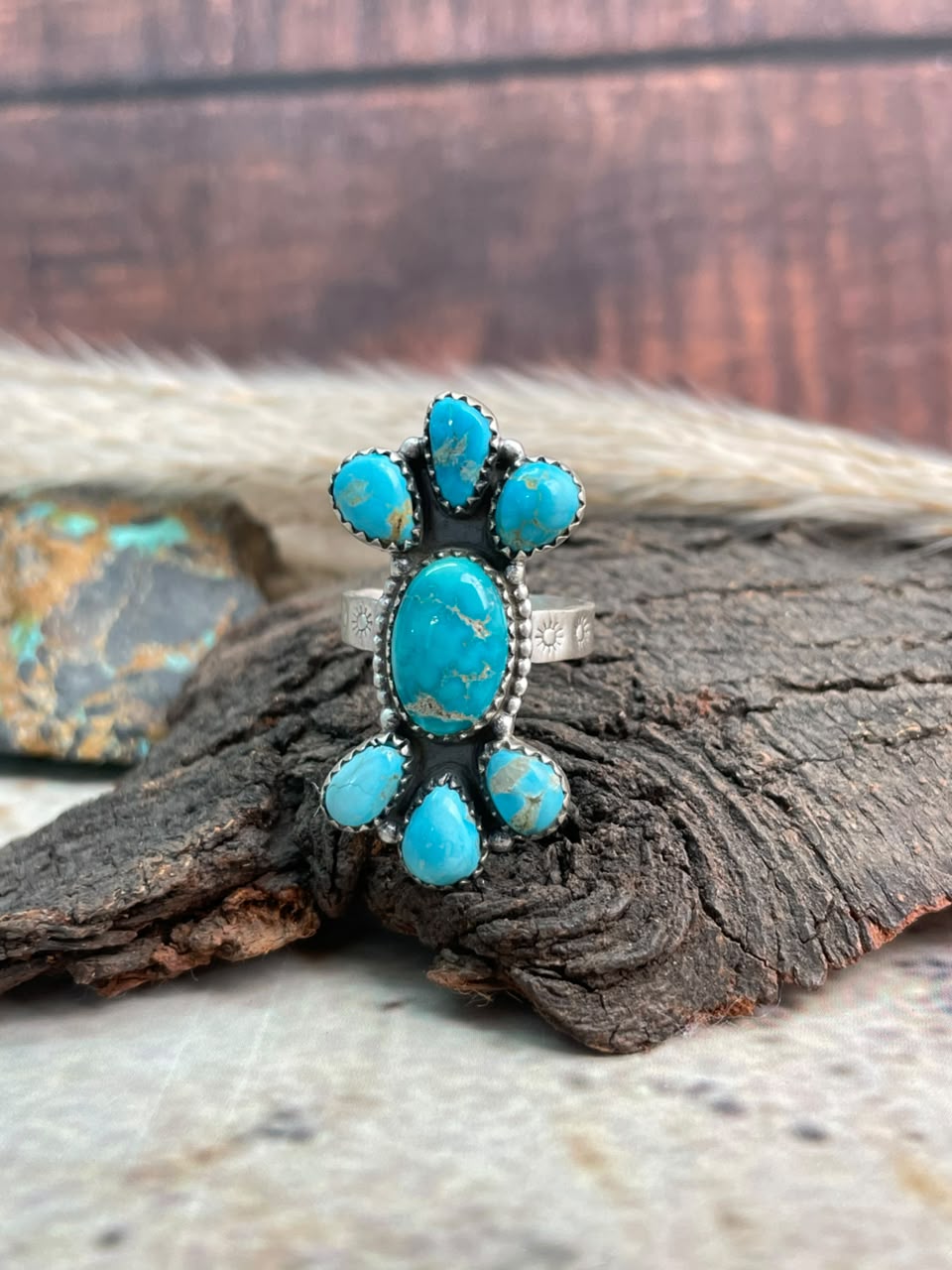 Handmade Sterling Silver Sierra Bella Turquoise Adjustable Ring Signed Nizhoni