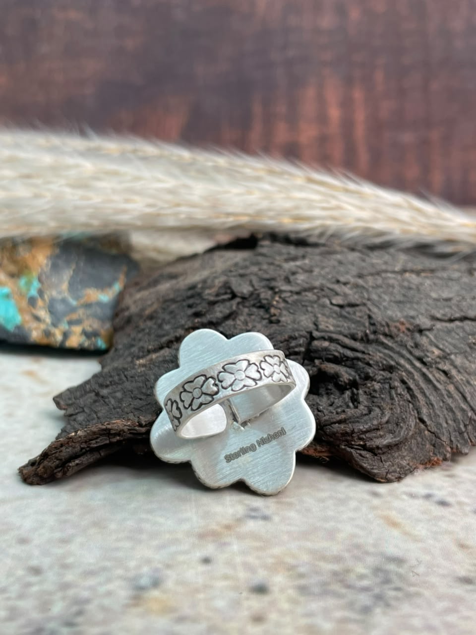 Handmade Sterling Silver Palomino Turquoise Adjustable Ring Signed Nizhoni