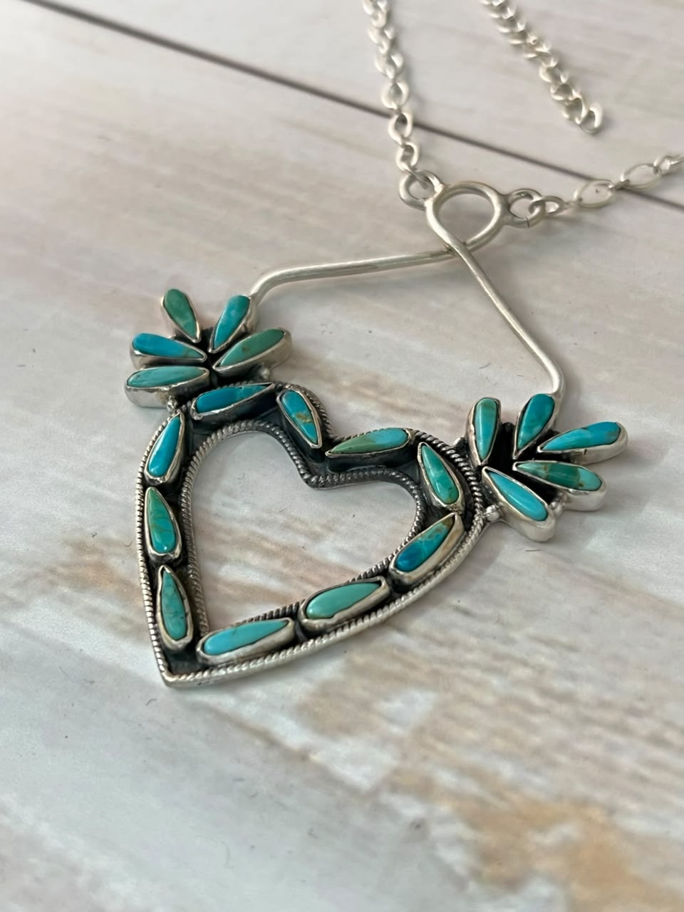 Handmade Sterling Silver Kingman Turquoise Heart Necklace Signed Nizhoni