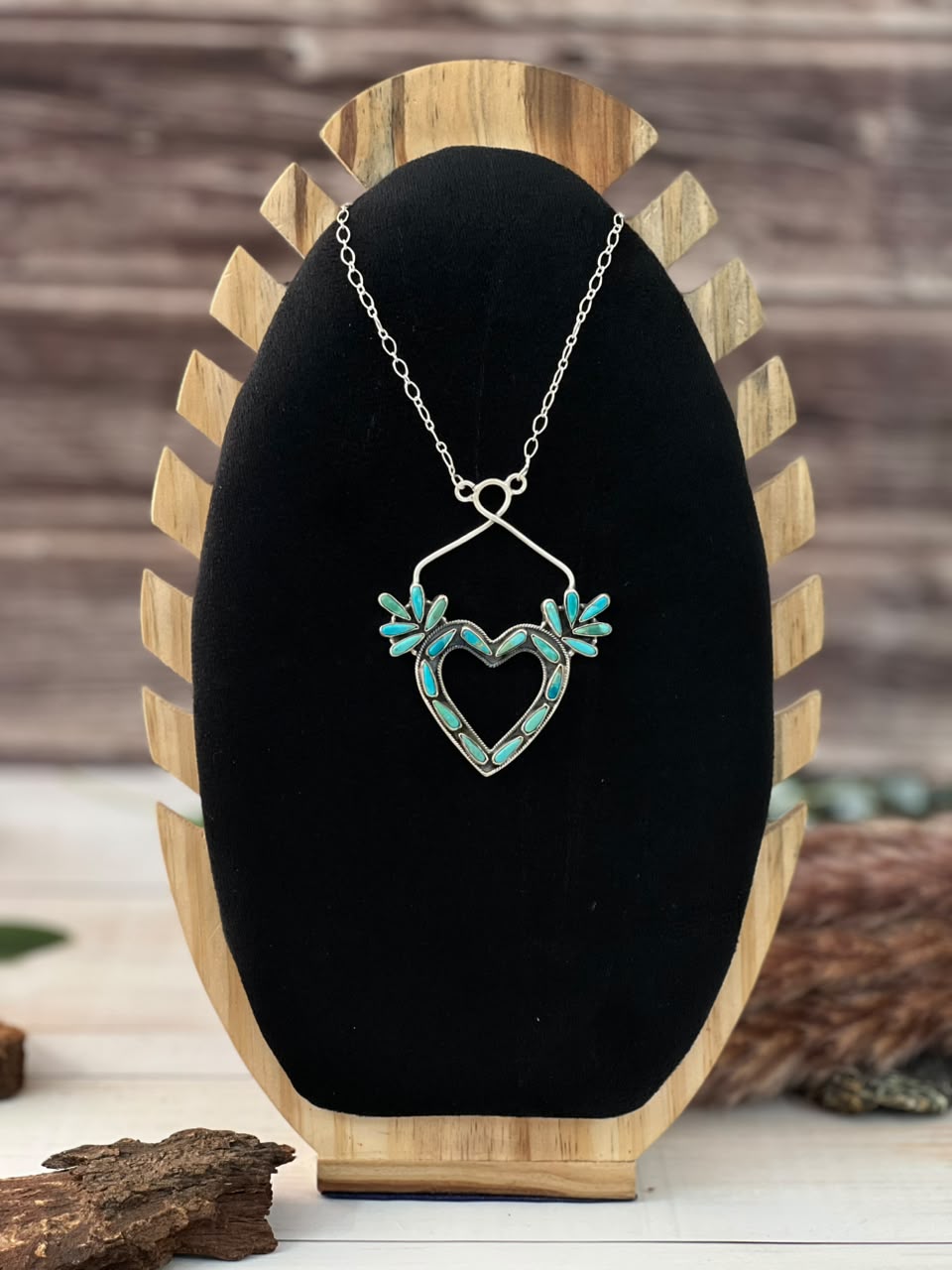 Handmade Sterling Silver Kingman Turquoise Heart Necklace Signed Nizhoni