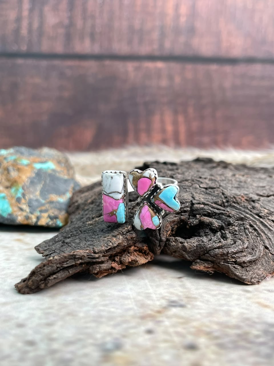 Handmade Sterling Silver Cotton Candy Adjustable Ring Signed Nizhoni