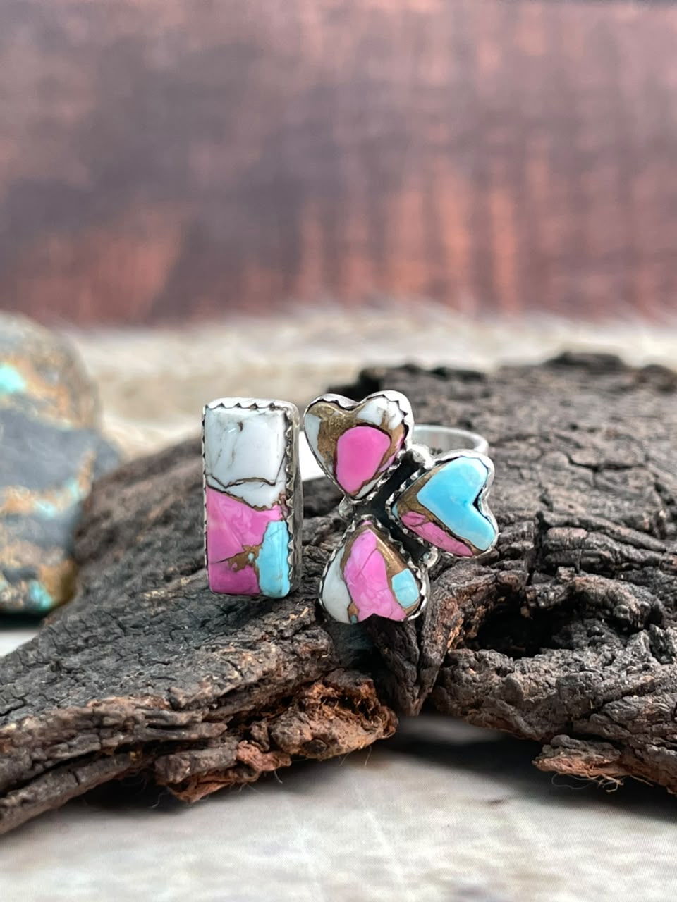 Handmade Sterling Silver Cotton Candy Adjustable Ring Signed Nizhoni