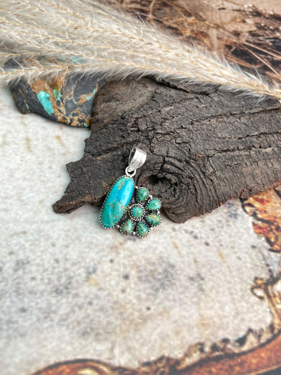 Handmade Sterling Silver Kingman Turquoise Pendant Signed Nizhoni