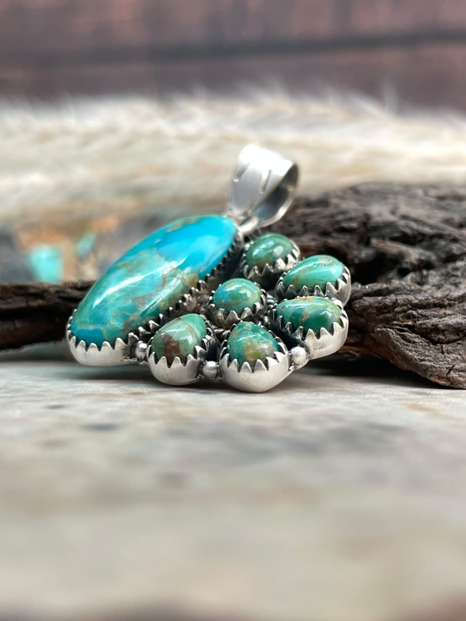 Handmade Sterling Silver Kingman Turquoise Pendant Signed Nizhoni