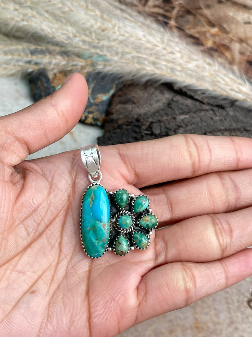 Handmade Sterling Silver Kingman Turquoise Pendant Signed Nizhoni