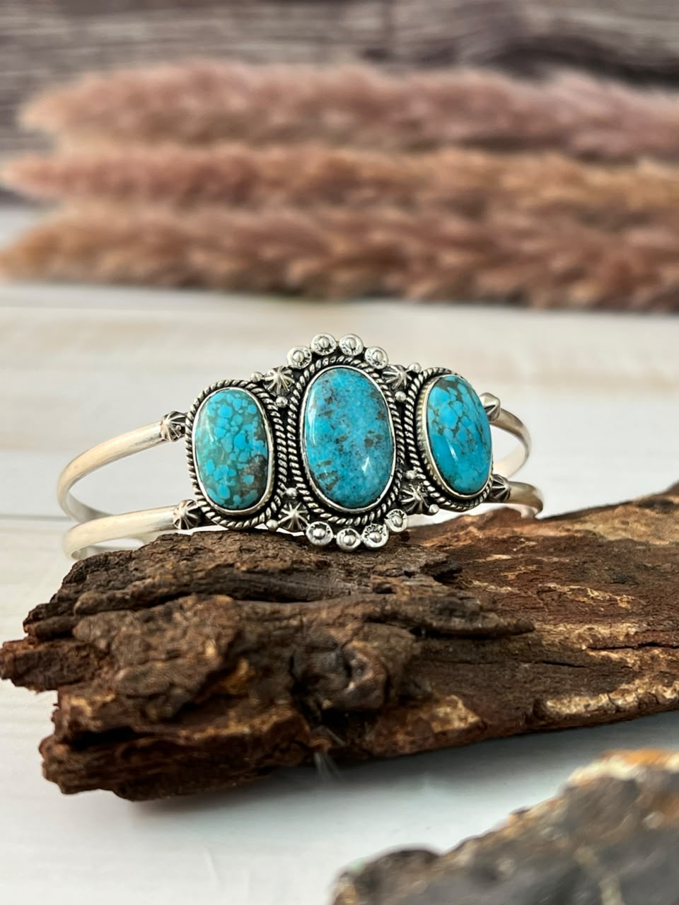 Handmade Sterling Silver Ithaca Peak Turquoise Cuff Bracelet Signed Nizhoni