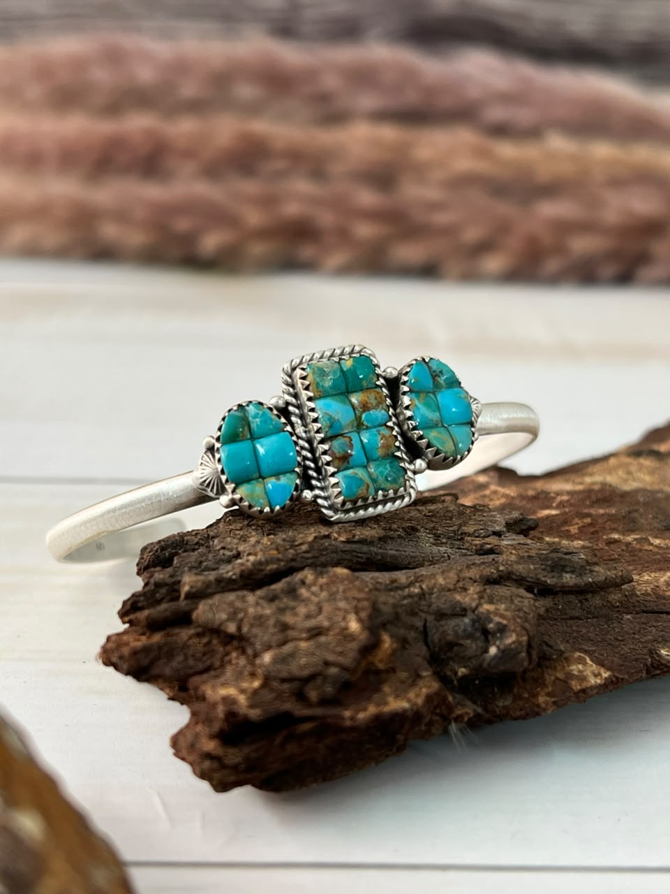 Handmade Sterling Silver Kingman Turquoise Cobble Stone Cuff Bracelet Signed Nizhoni