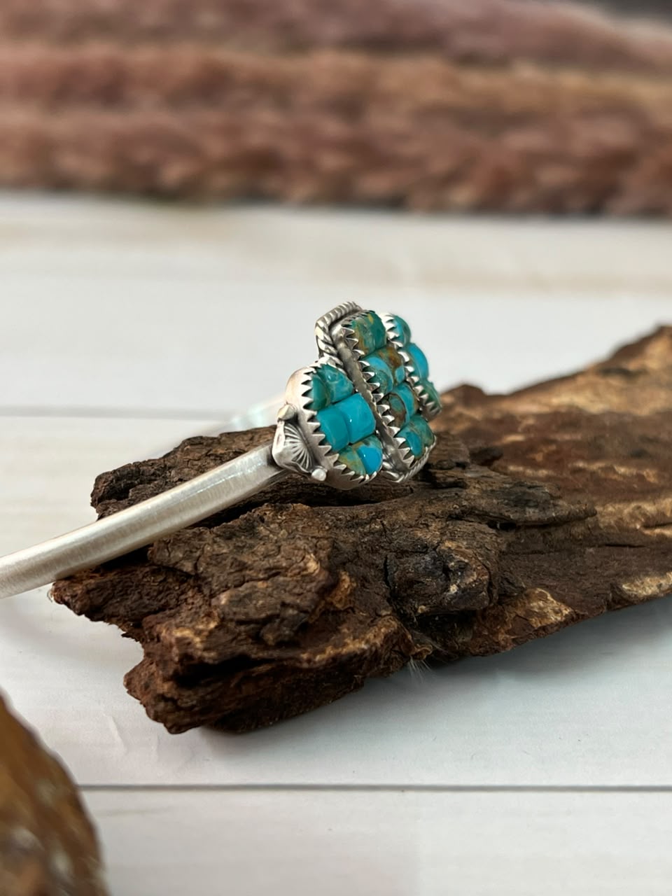 Handmade Sterling Silver Kingman Turquoise Cobble Stone Cuff Bracelet Signed Nizhoni