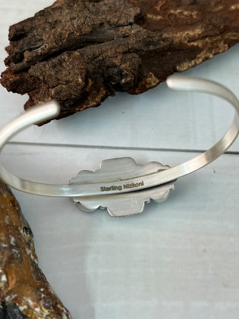 Handmade Sterling Silver Kingman Turquoise Cobble Stone Cuff Bracelet Signed Nizhoni