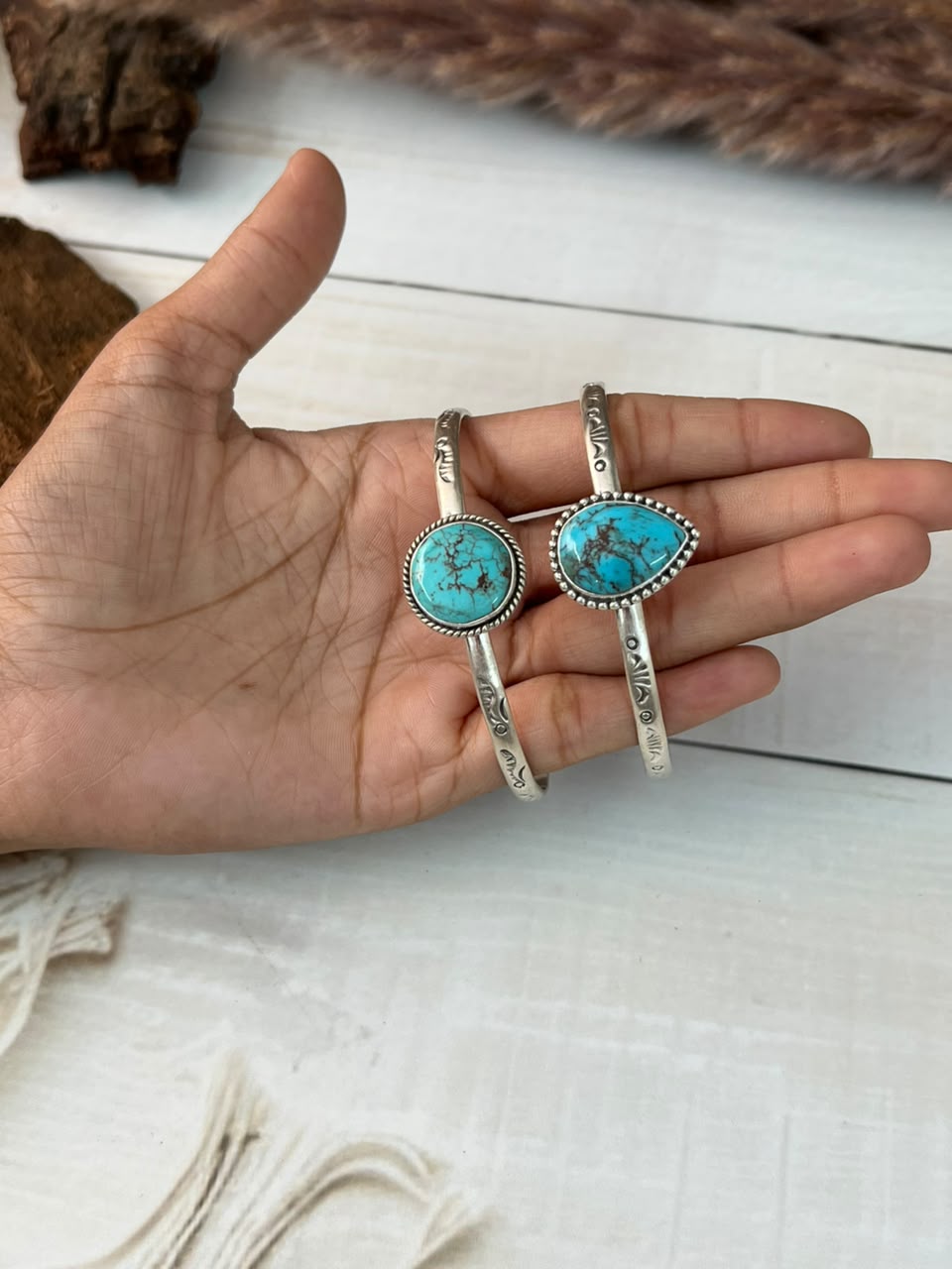 Handmade Sterling Silver Egyptian Turquoise Cuff Bracelet Signed Nizhoni