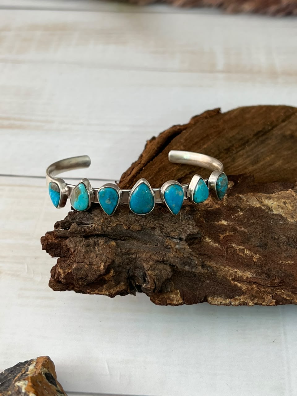 Handmade Sterling Silver Ithaca Peak Turquoise Cuff Bracelet Signed Nizhoni