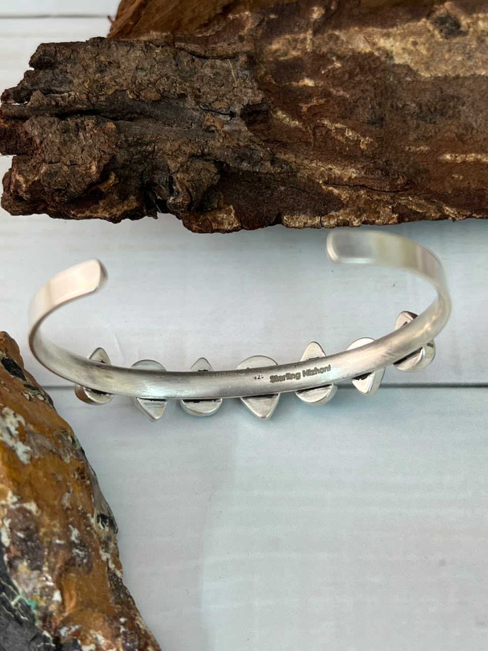 Handmade Sterling Silver Ithaca Peak Turquoise Cuff Bracelet Signed Nizhoni