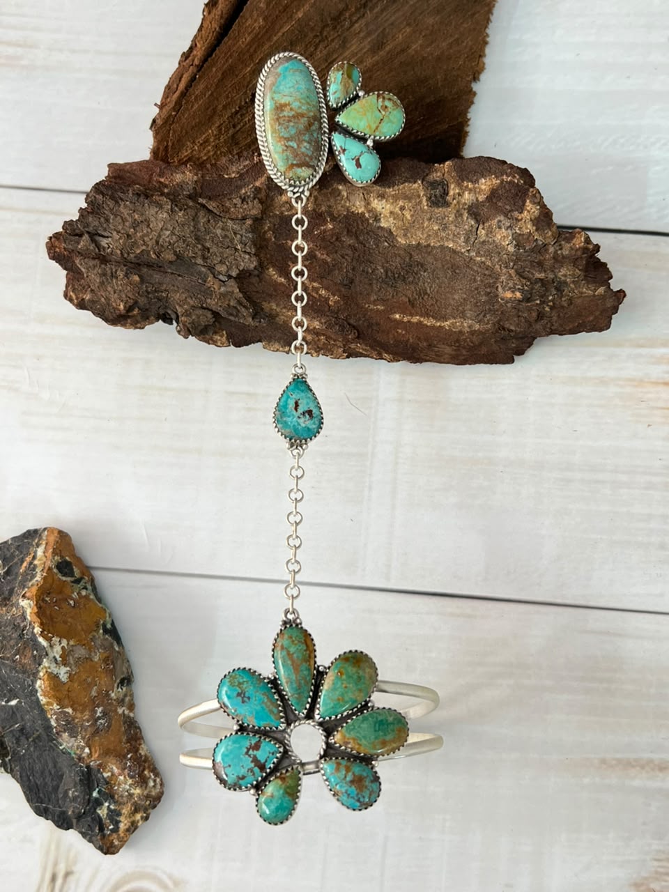 Handmade Sterling Silver Royston Turquoise Hand Harness Signed Nizhoni