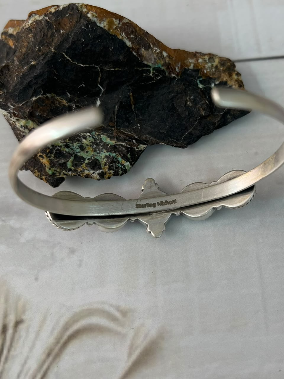 Handmade Sterling Silver Cotton Candy Cobble Stone Cuff Bracelet Signed Nizhoni