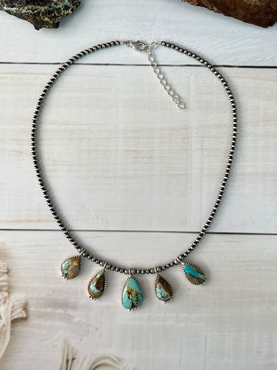 Handmade Sterling Silver Royston Turquoise Beaded Necklace Signed Nizhoni