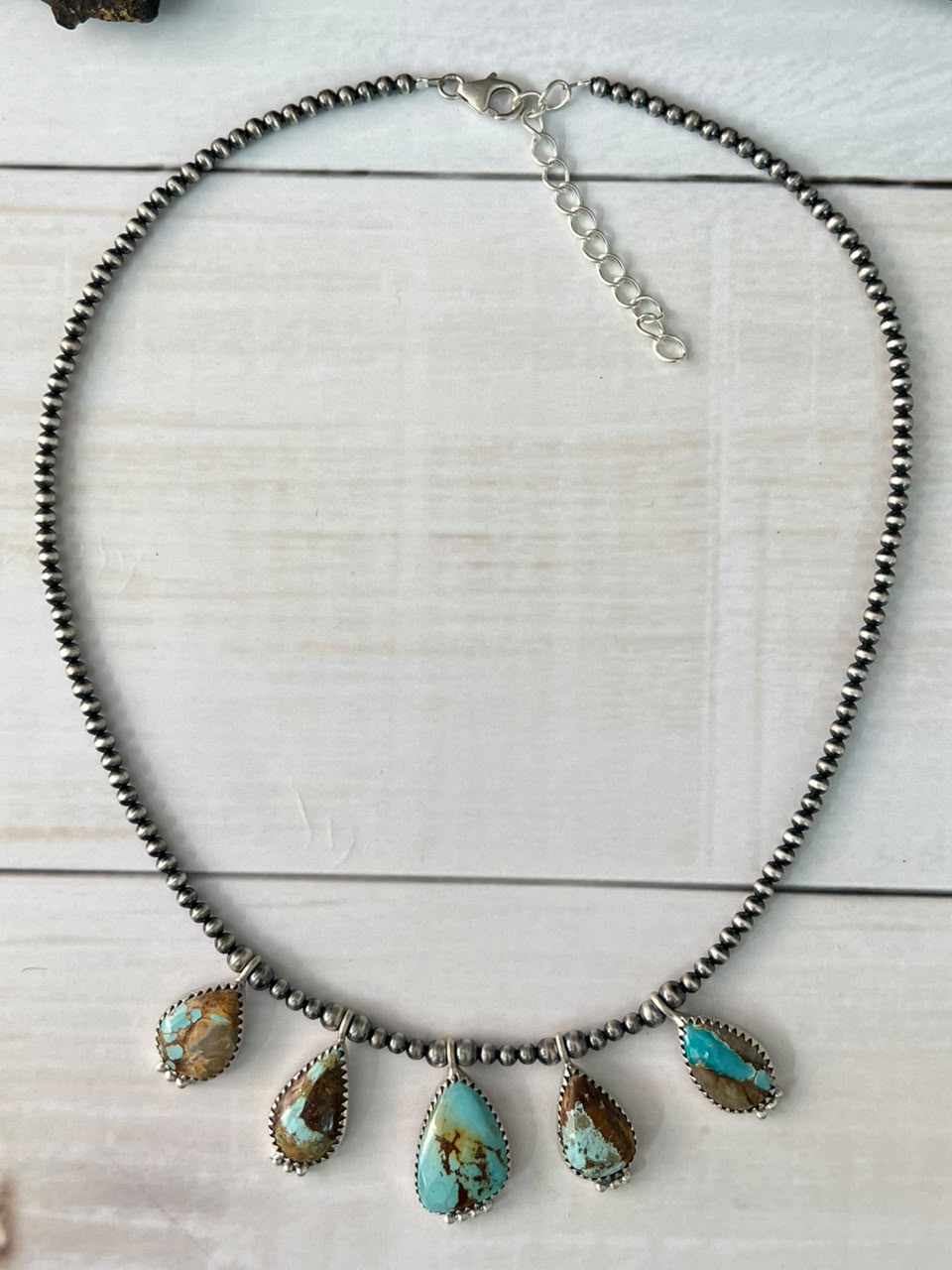 Handmade Sterling Silver Royston Turquoise Beaded Necklace Signed Nizhoni