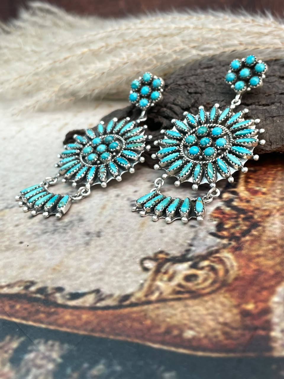 Handmade Sterling Silver Kingman Turquoise Post Dangle Earrings Signed Nizhoni