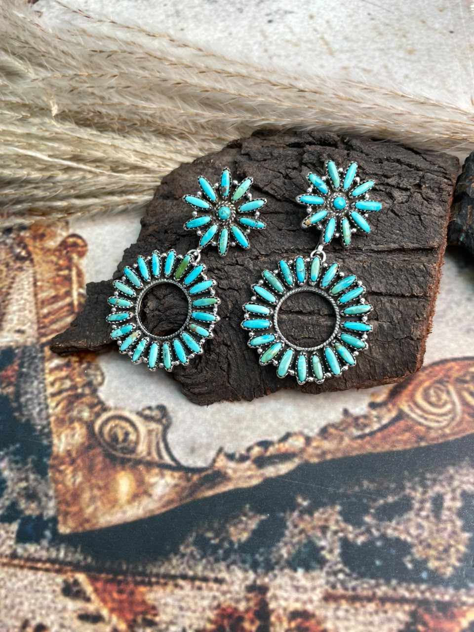 Handmade Sterling Silver Kingman Turquoise Post Dangle Earrings Signed Nizhoni