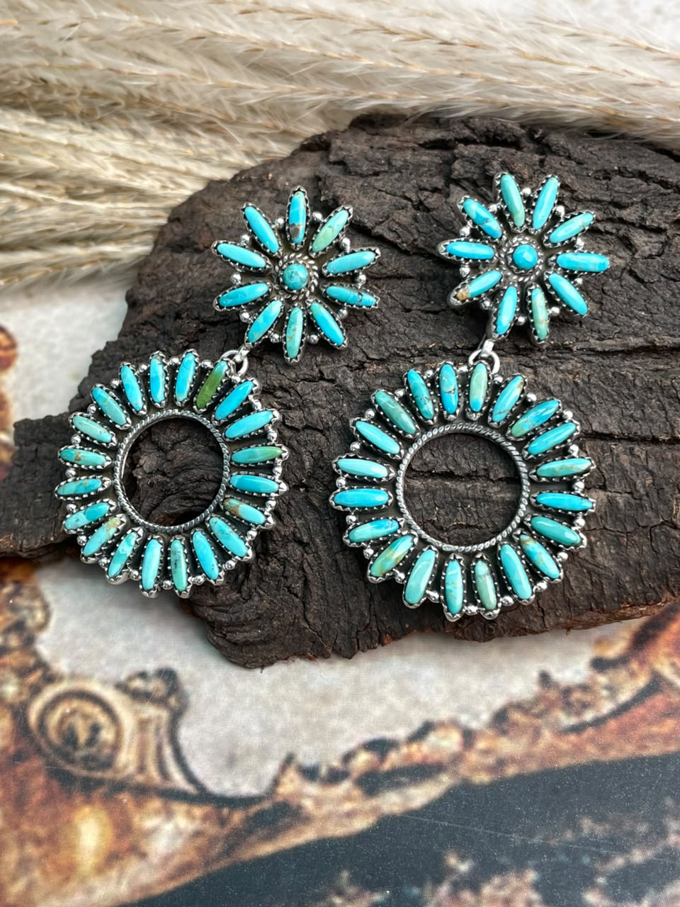 Handmade Sterling Silver Kingman Turquoise Post Dangle Earrings Signed Nizhoni