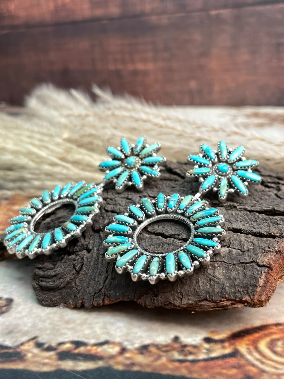 Handmade Sterling Silver Kingman Turquoise Post Dangle Earrings Signed Nizhoni