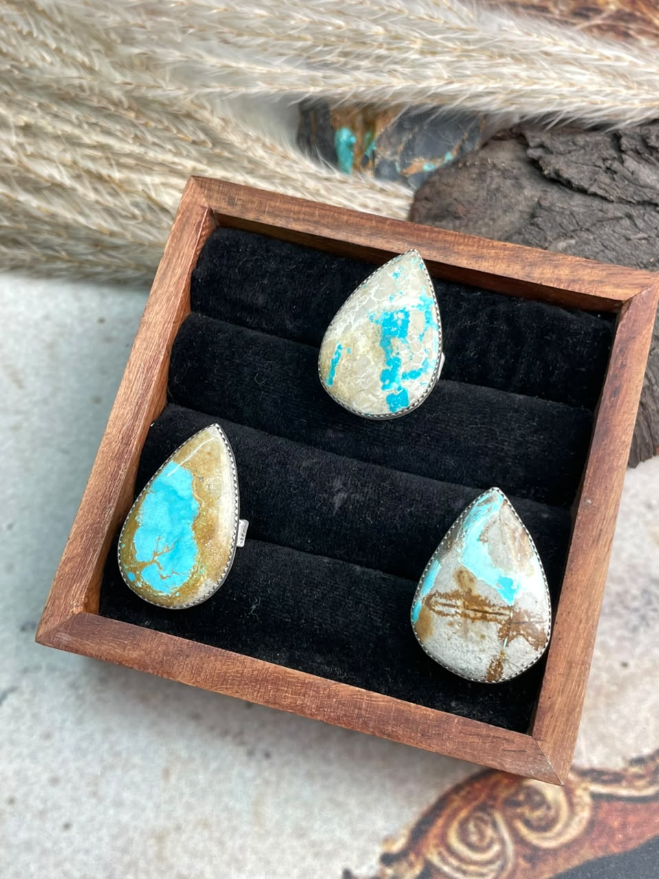 Handmade Sterling Silver Royston Ribbon Turquoise Collection: Adjustable Ring Signed Nizhoni