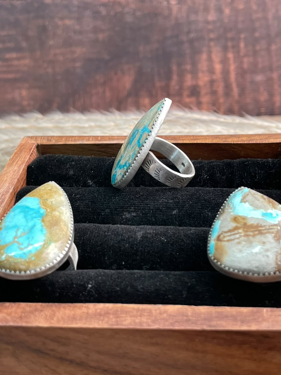 Handmade Sterling Silver Royston Ribbon Turquoise Collection: Adjustable Ring Signed Nizhoni