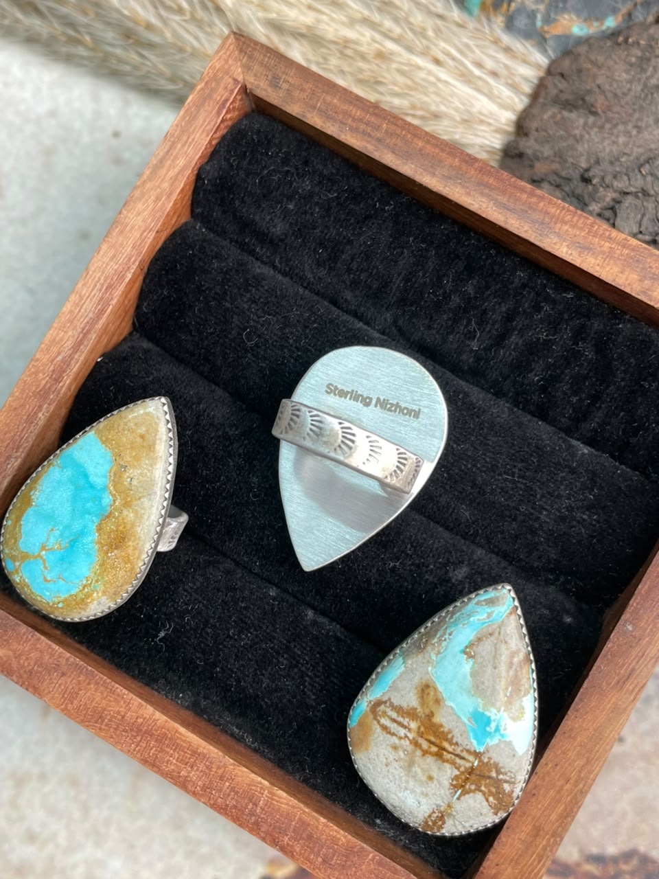Handmade Sterling Silver Royston Ribbon Turquoise Collection: Adjustable Ring Signed Nizhoni