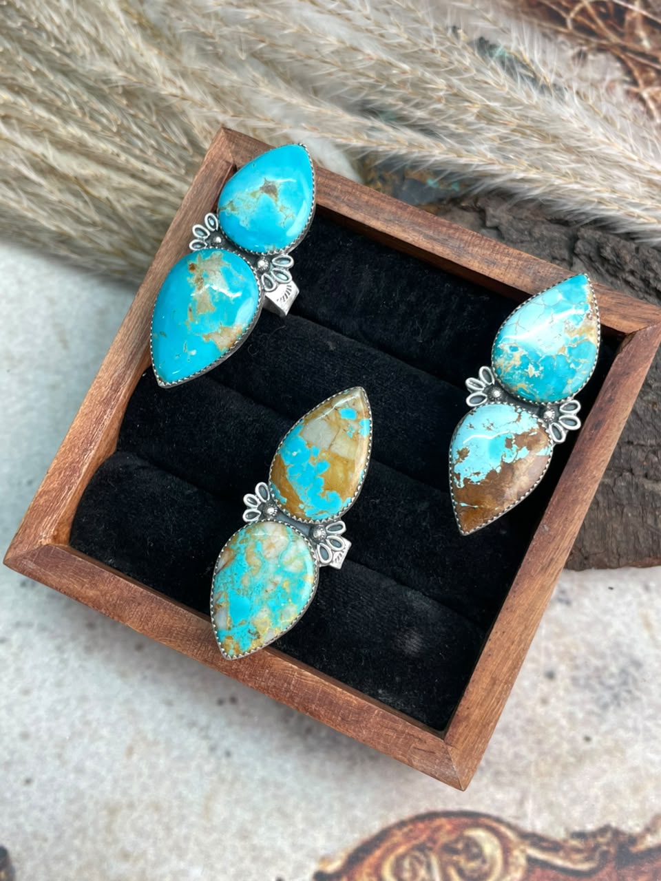Handmade Sterling Silver Royston Ribbon Turquoise Collection: Adjustable Ring Signed Nizhoni