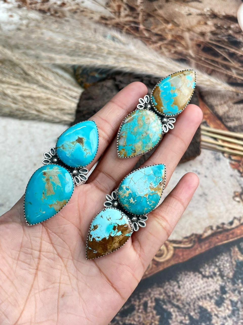 Handmade Sterling Silver Royston Ribbon Turquoise Collection: Adjustable Ring Signed Nizhoni